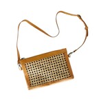 Hand Woven Cane Rattan Bag with Leather Trim  Crossbody Zipper Clutch