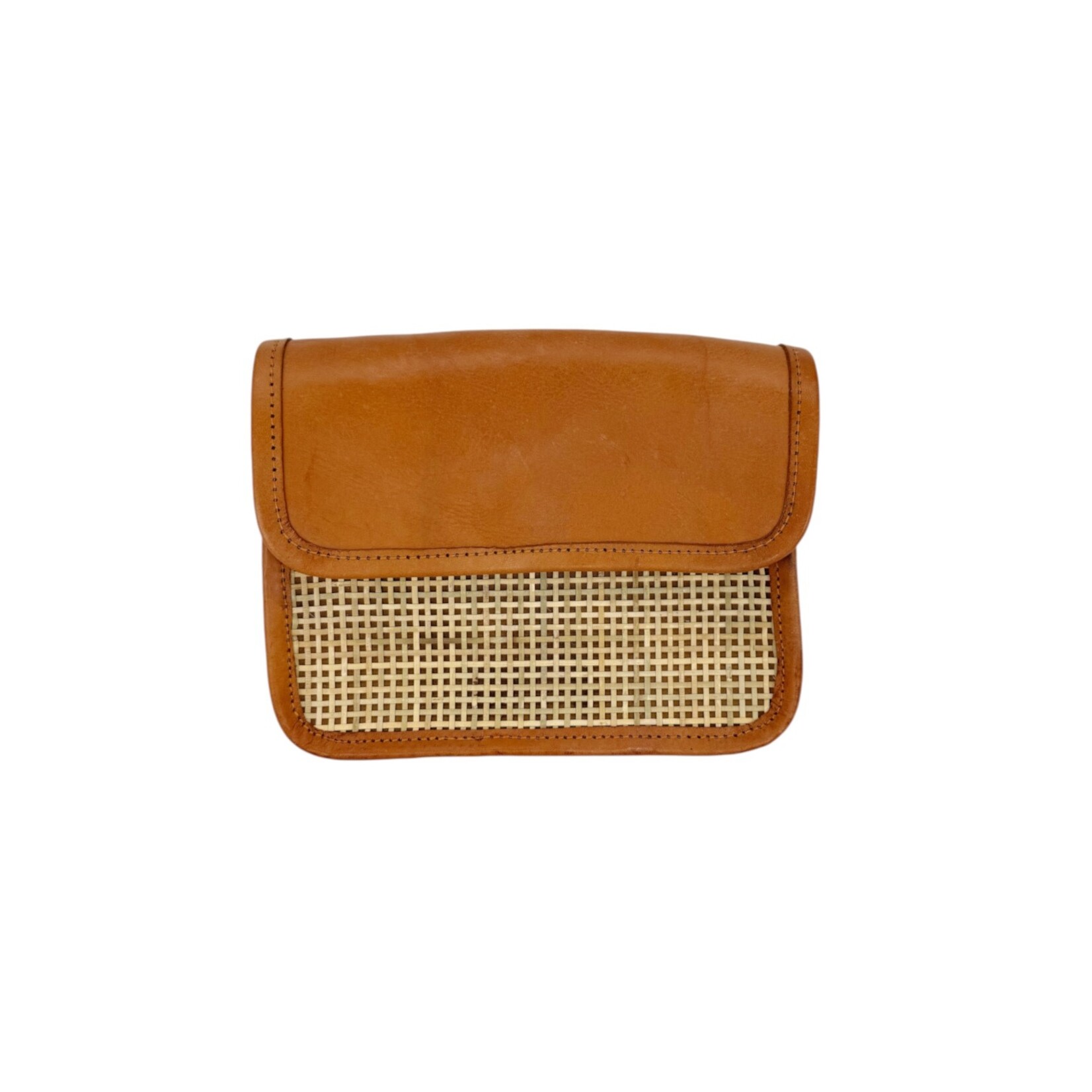 Hand Woven Cane Rattan Bag with Leather Trim  Crossbody Small Weave