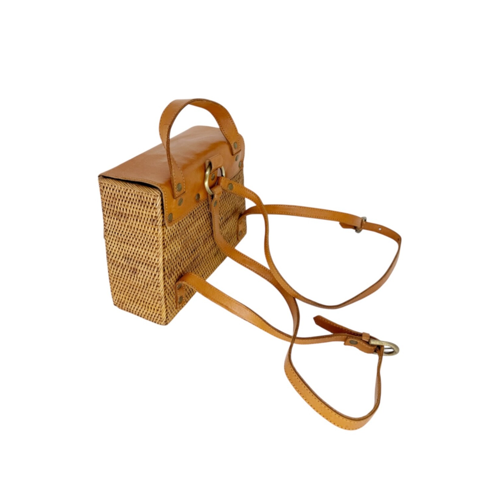 Hand Woven Ata Bag Leather Top Mini Backpack