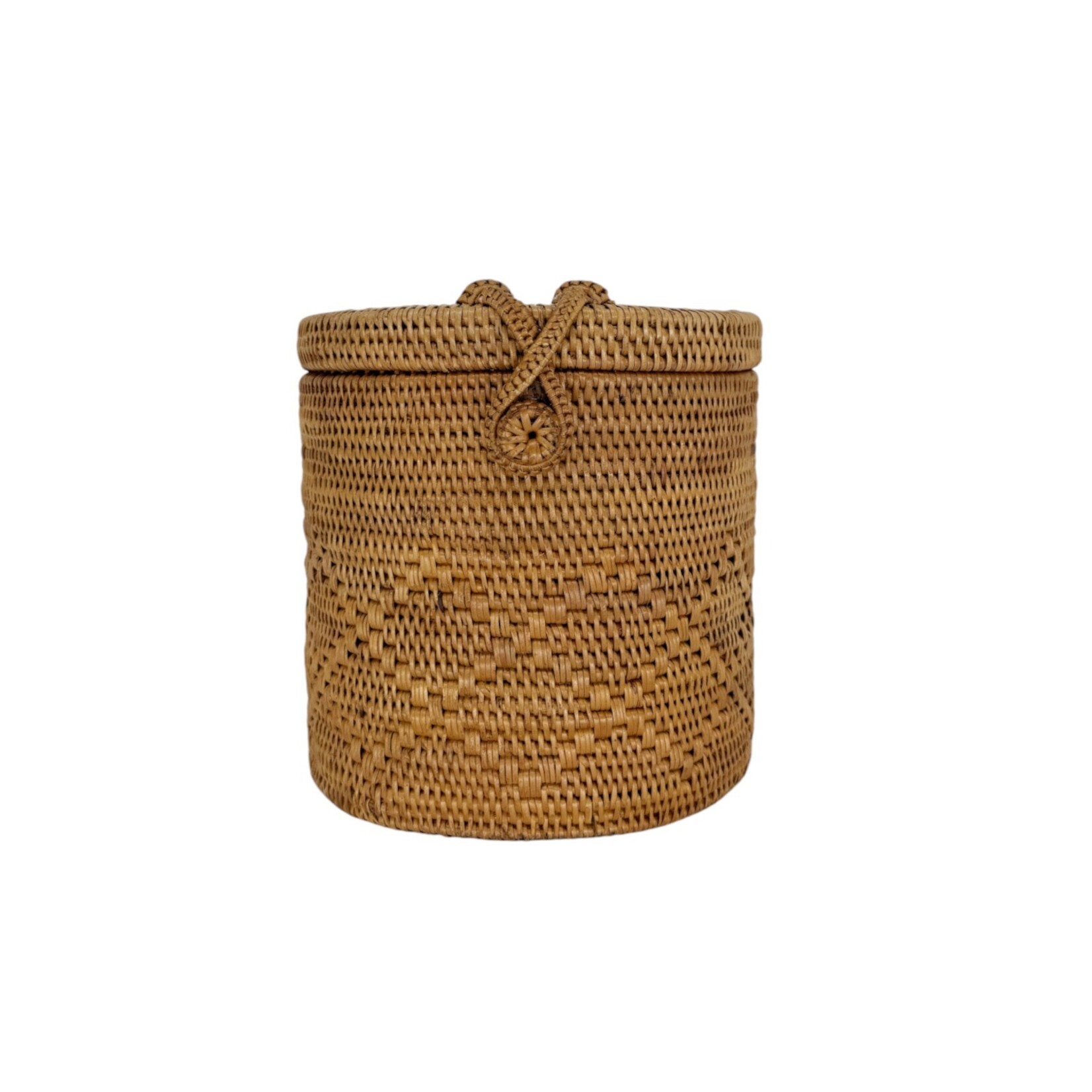Hand Woven Ata Basket #174 Cylinder with Loop Latch Lid