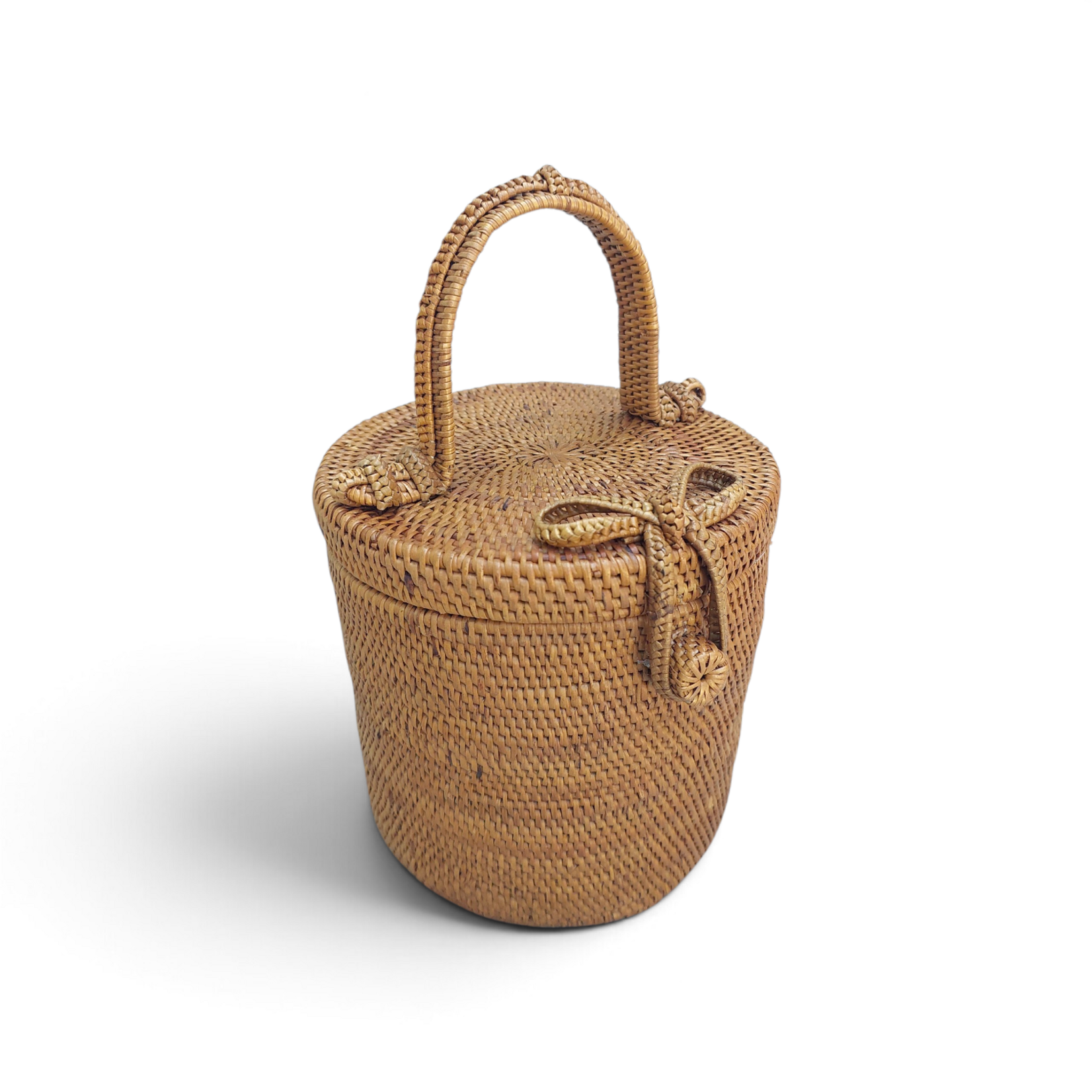 Hand Woven Ata Basket #175 Cylinder with Loop Latch Lid