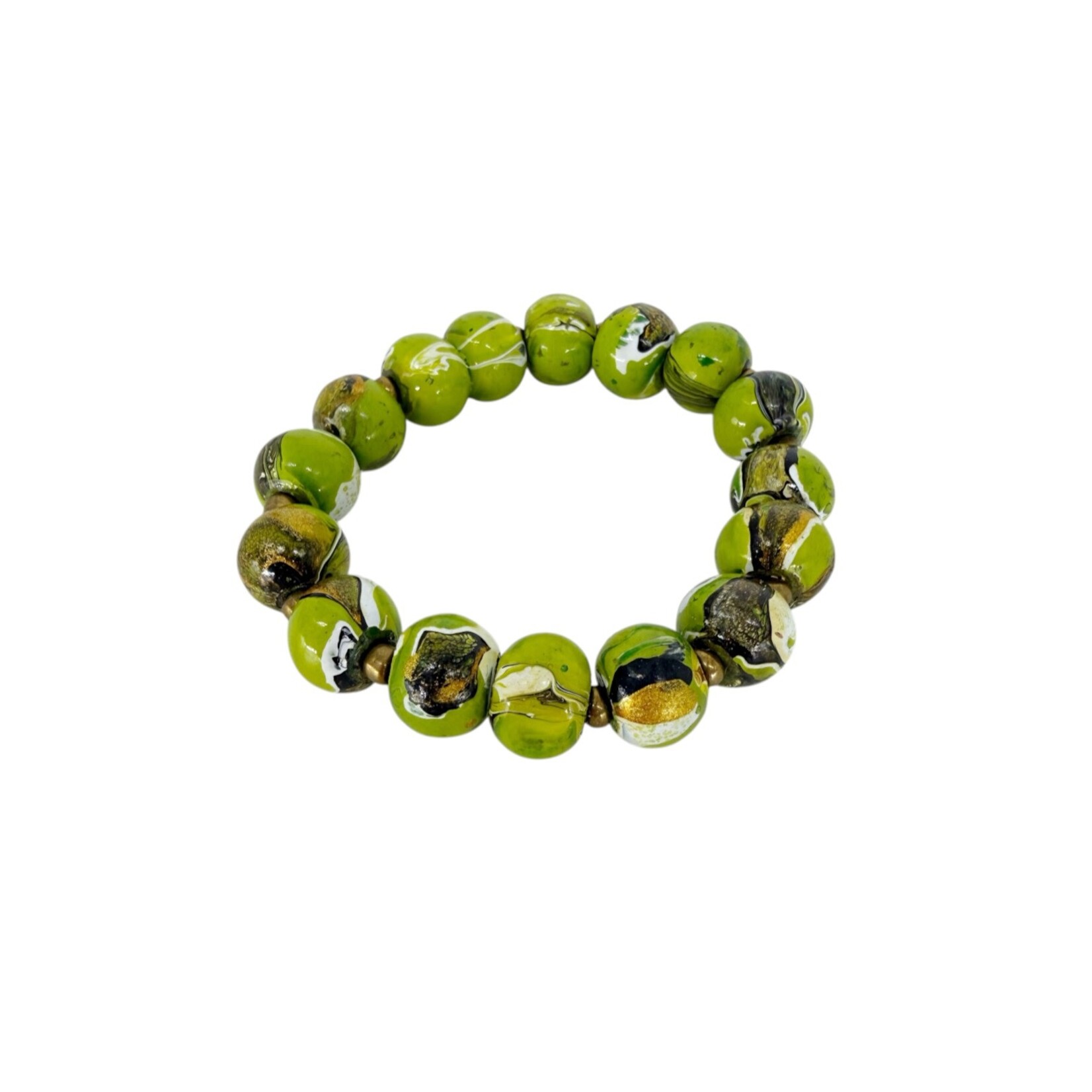 Hand Painted Wood Bubble Bracelet Green