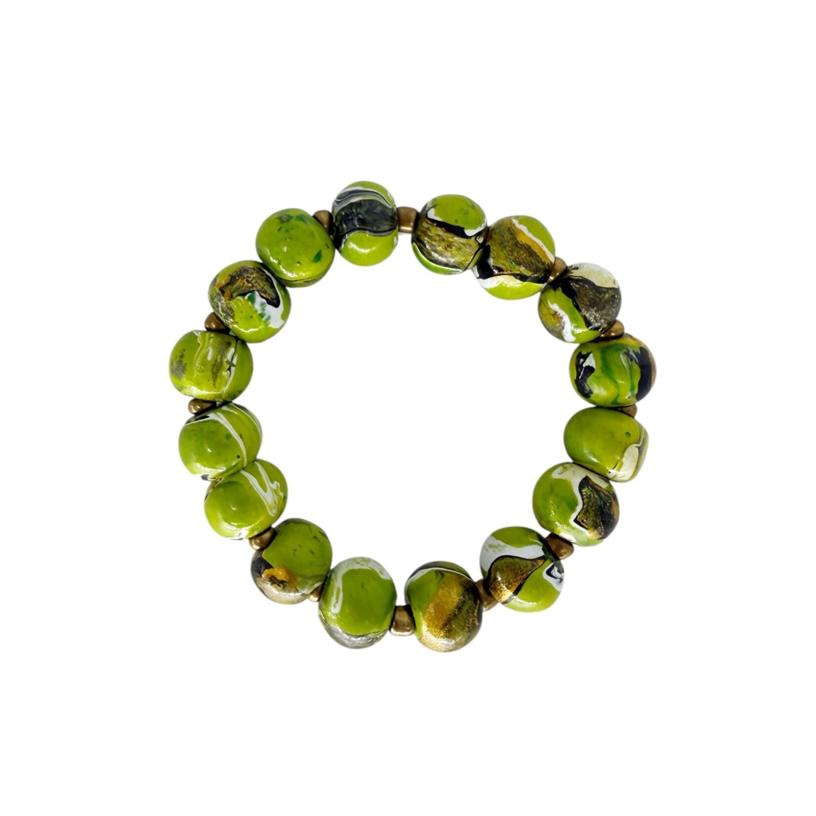 Hand Painted Wood Bubble Bracelet Green