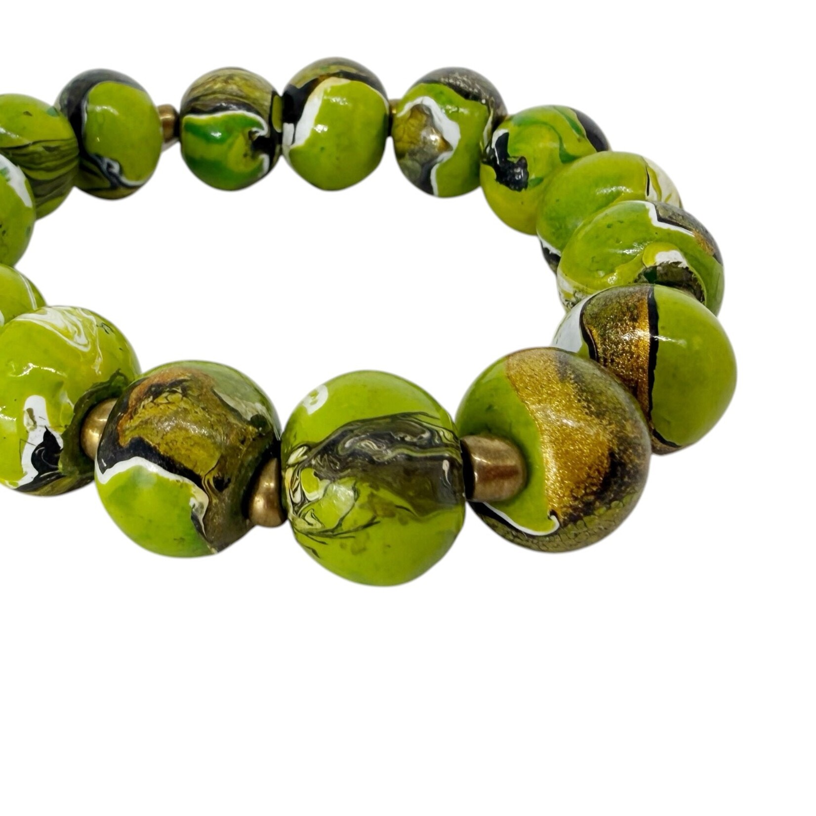 Hand Painted Wood Bubble Bracelet Green