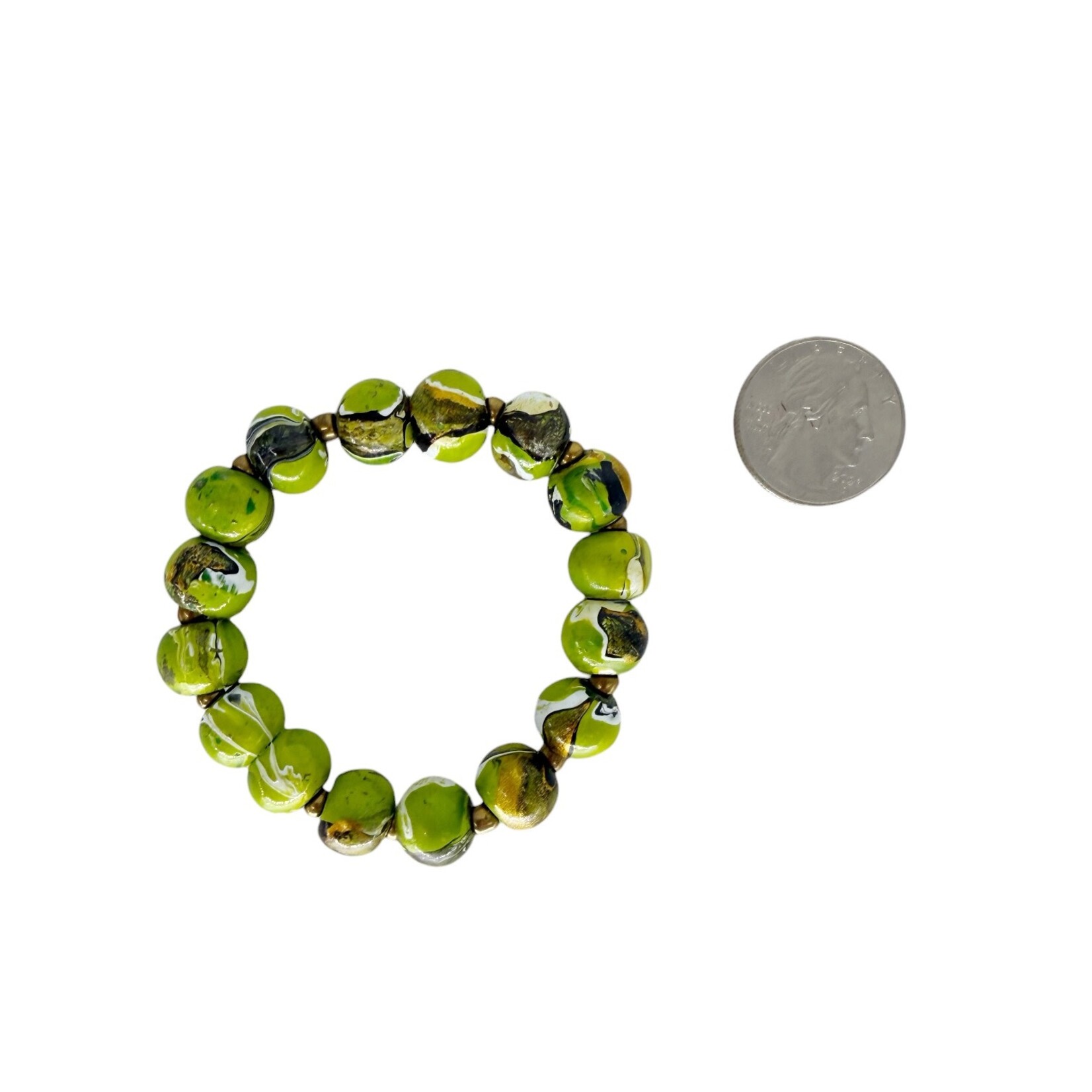 Hand Painted Wood Bubble Bracelet Green