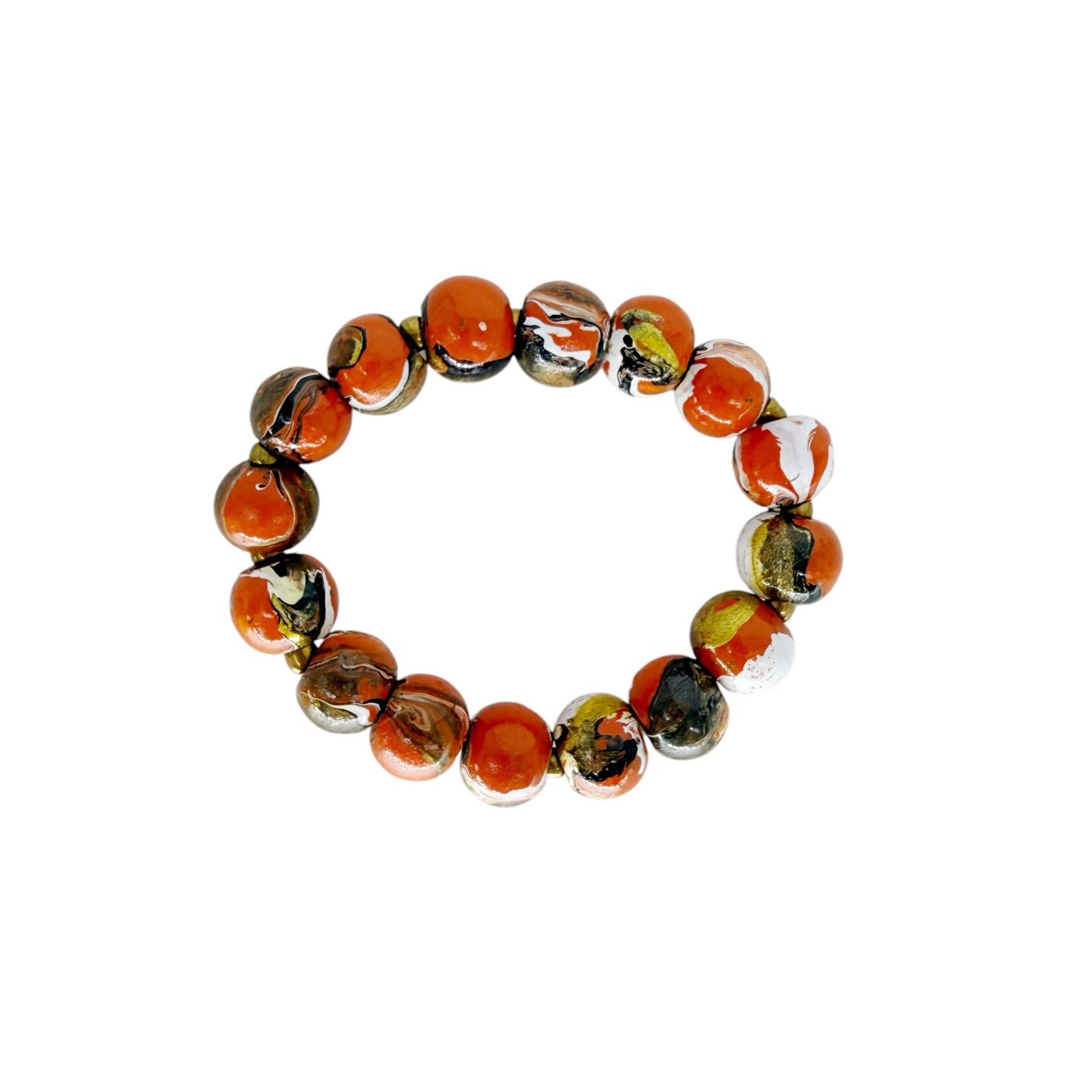 Hand Painted Wood Bubble Bracelet Orange