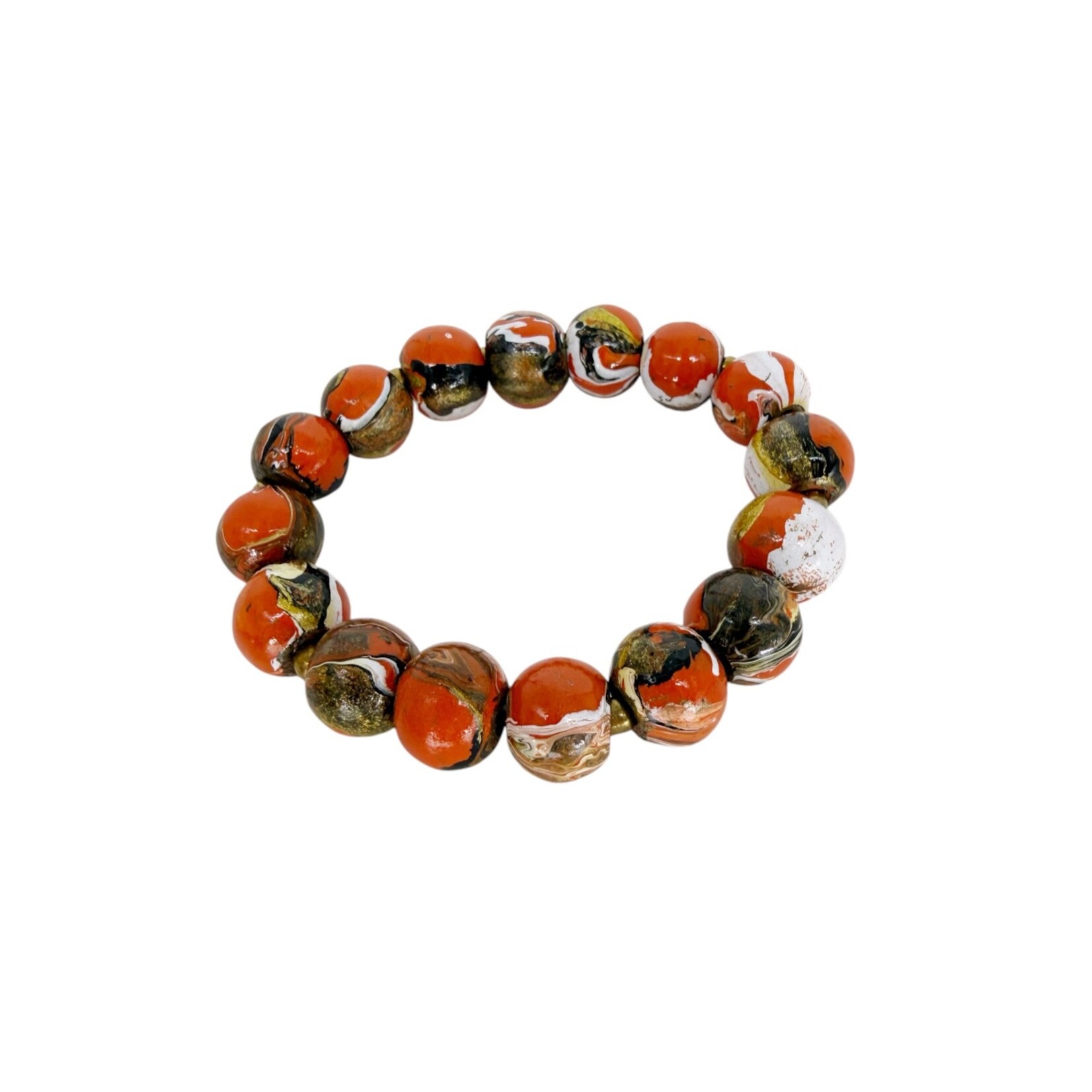 Hand Painted Wood Bubble Bracelet Orange