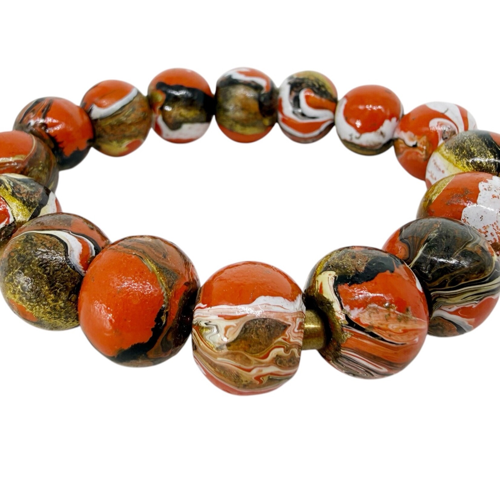 Hand Painted Wood Bubble Bracelet Orange