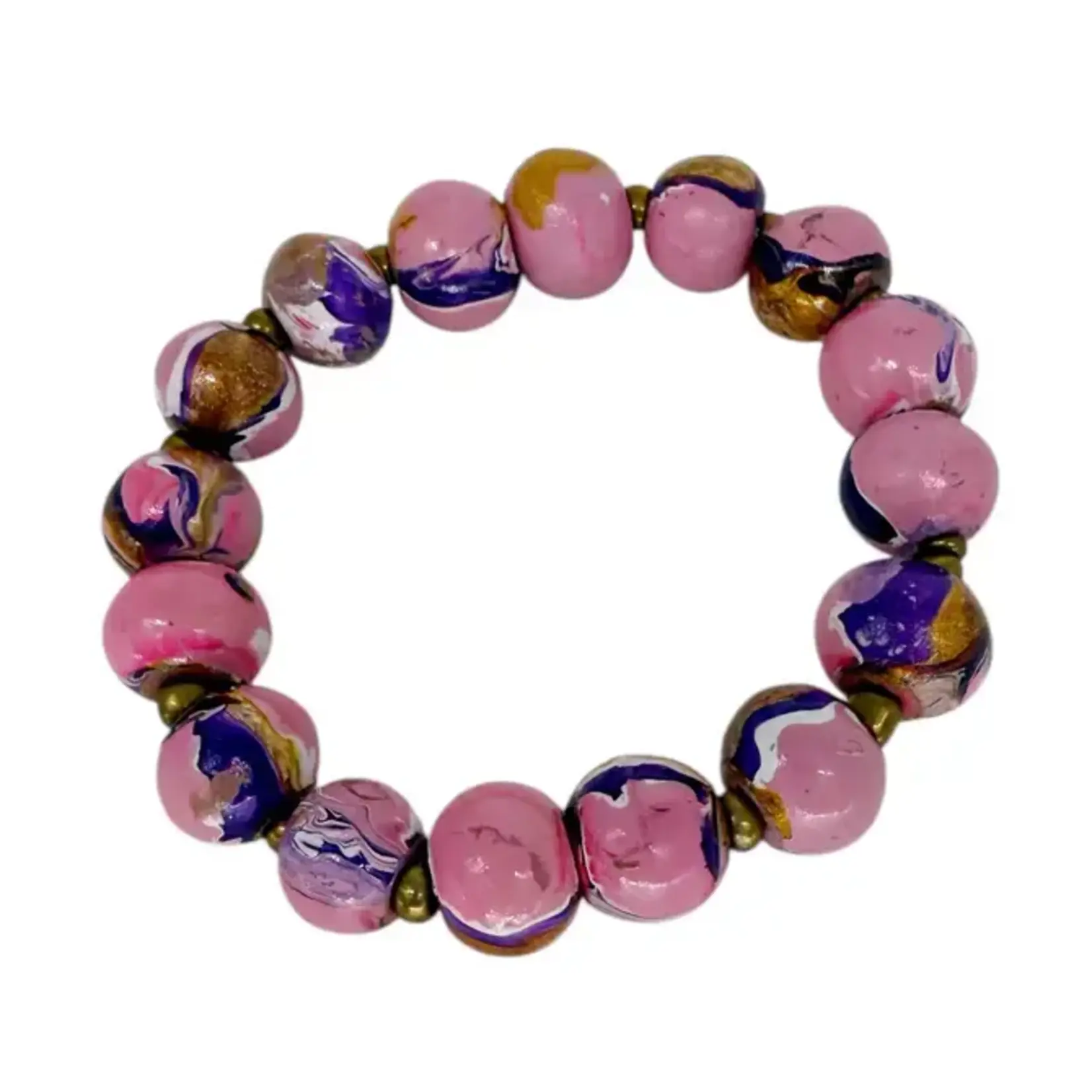 Hand Painted Wood Bubble Bracelet Pink