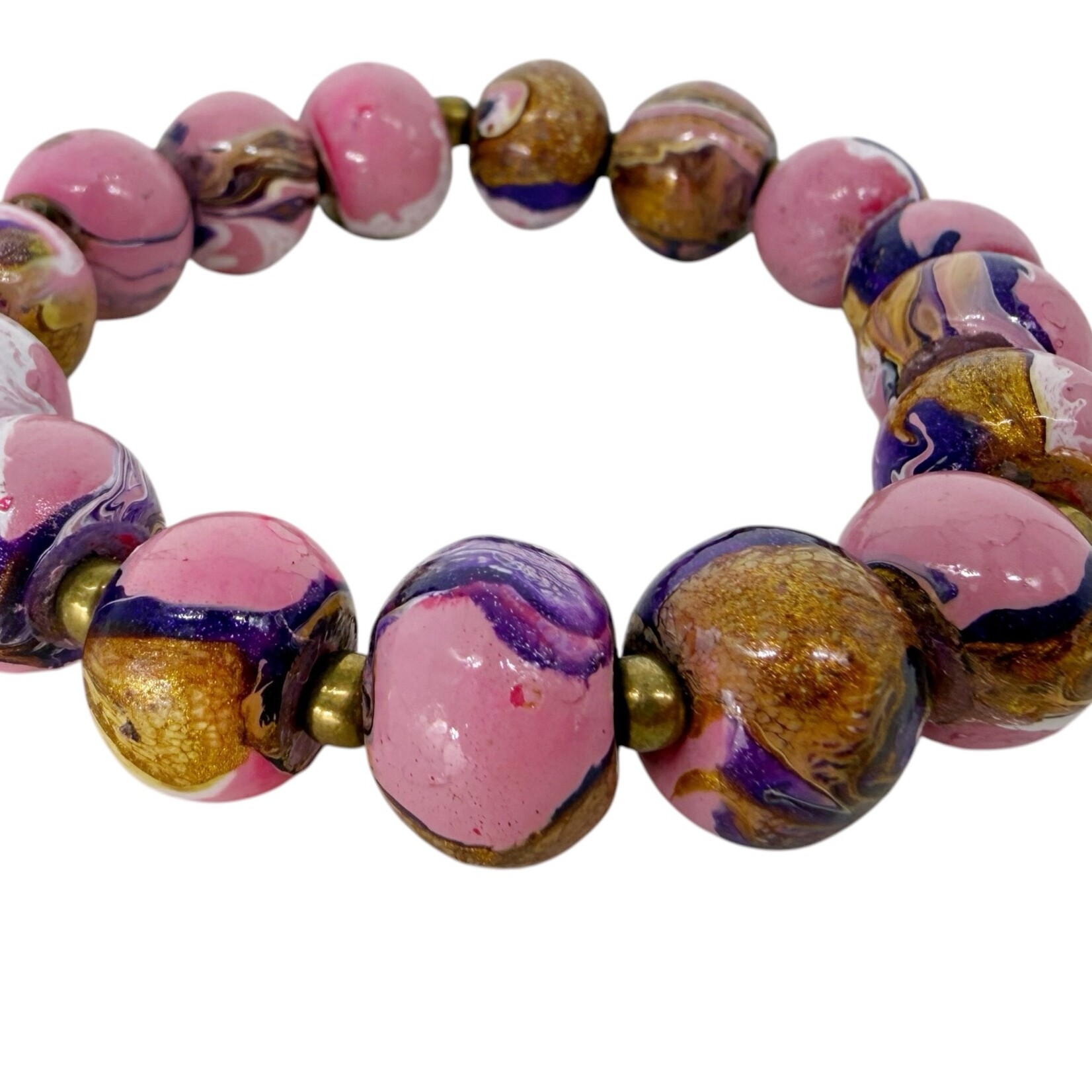 Hand Painted Wood Bubble Bracelet Pink