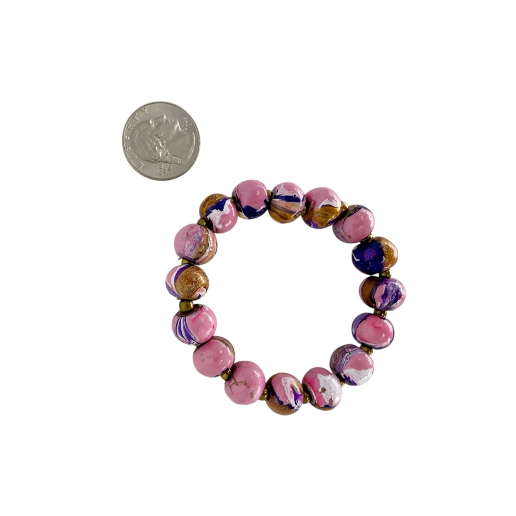 Hand Painted Wood Bubble Bracelet Pink