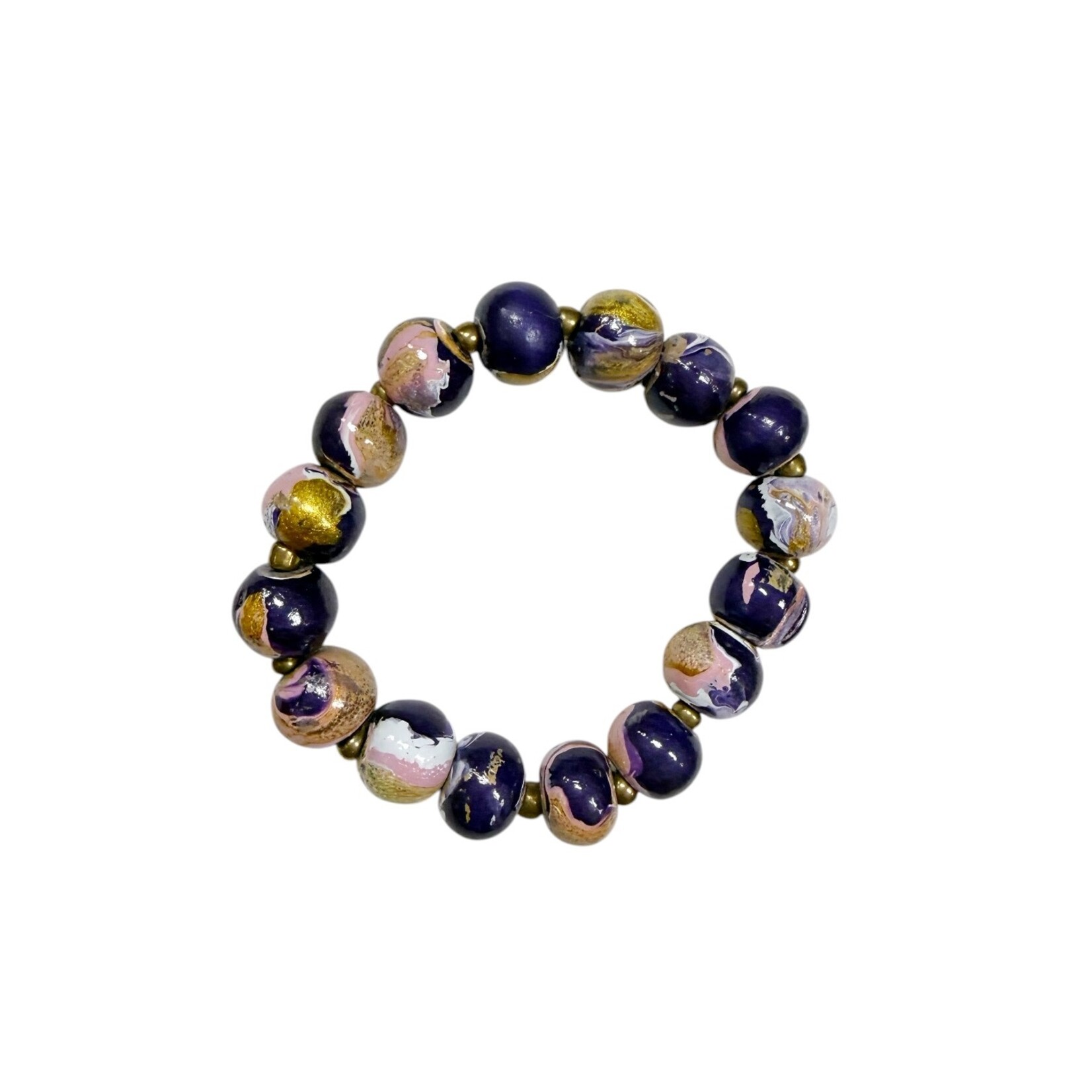Hand Painted Wood Bubble Bracelet Purple