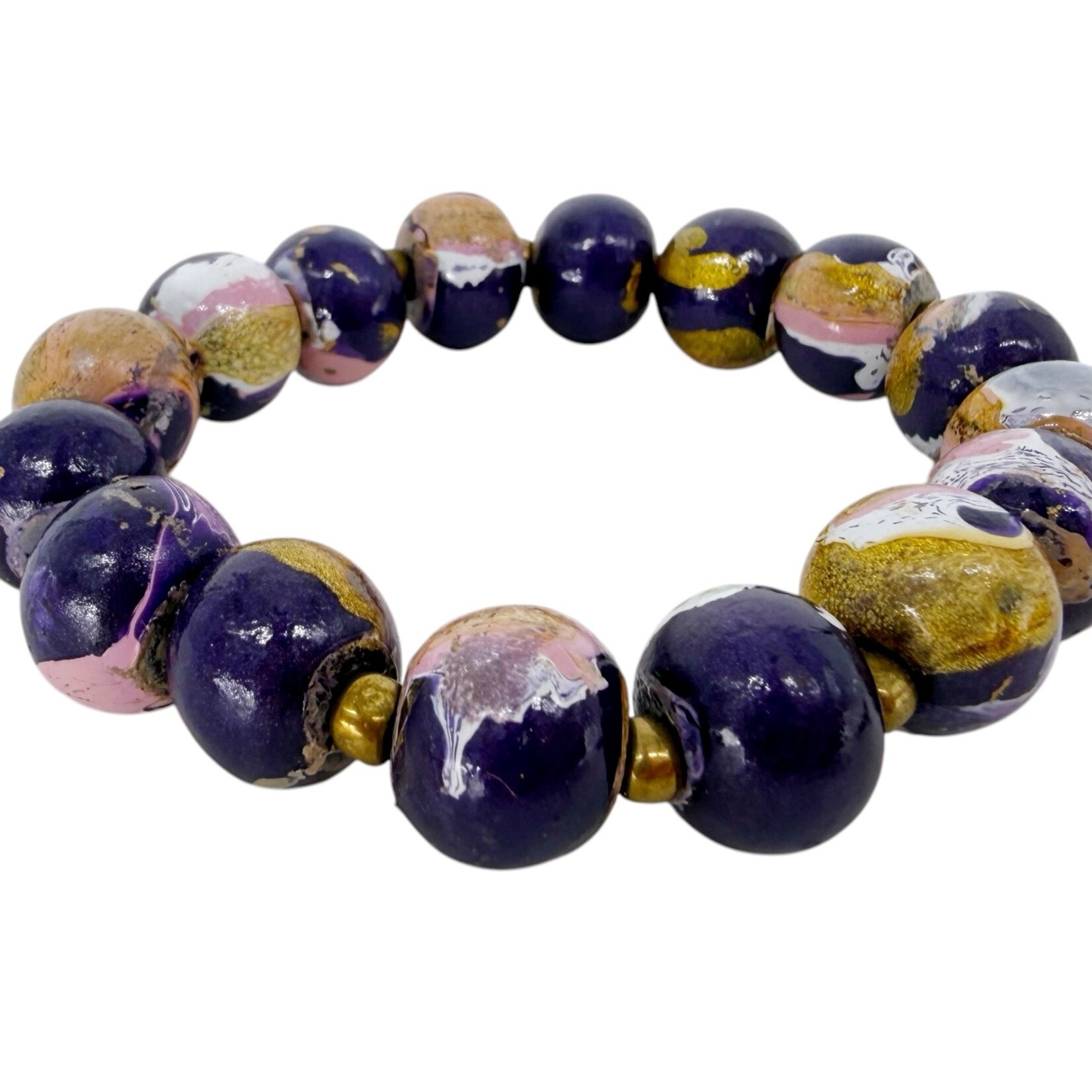 Hand Painted Wood Bubble Bracelet Purple