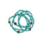 Pack of 5 Stretchy Beaded Bracelets for Tweens - Aqua Silver and Flower