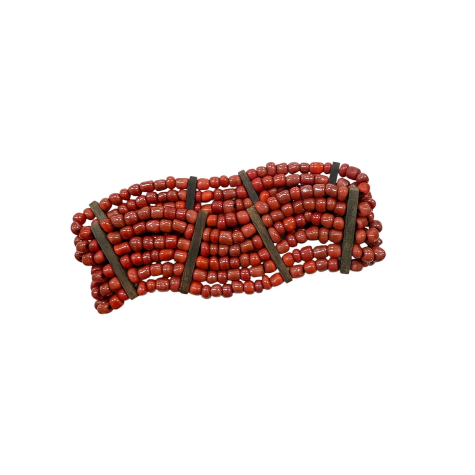 Beaded Stretch Bracelet with Wood Accents Red