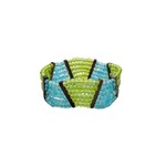 Beaded Stretch Bracelet with Wood Accents Green and Blue