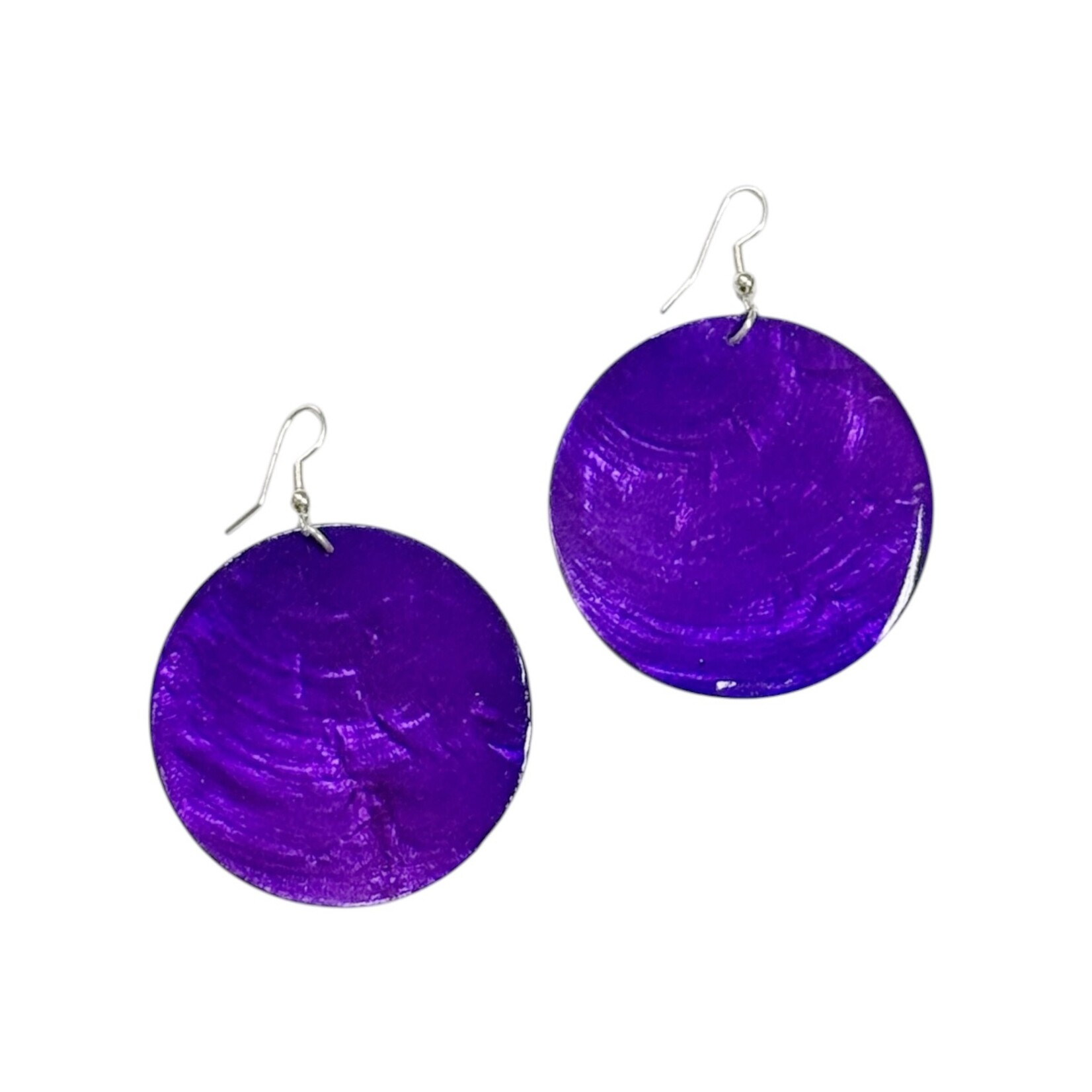 Capiz Shell Round Earrings Large 51mm #8 Purple