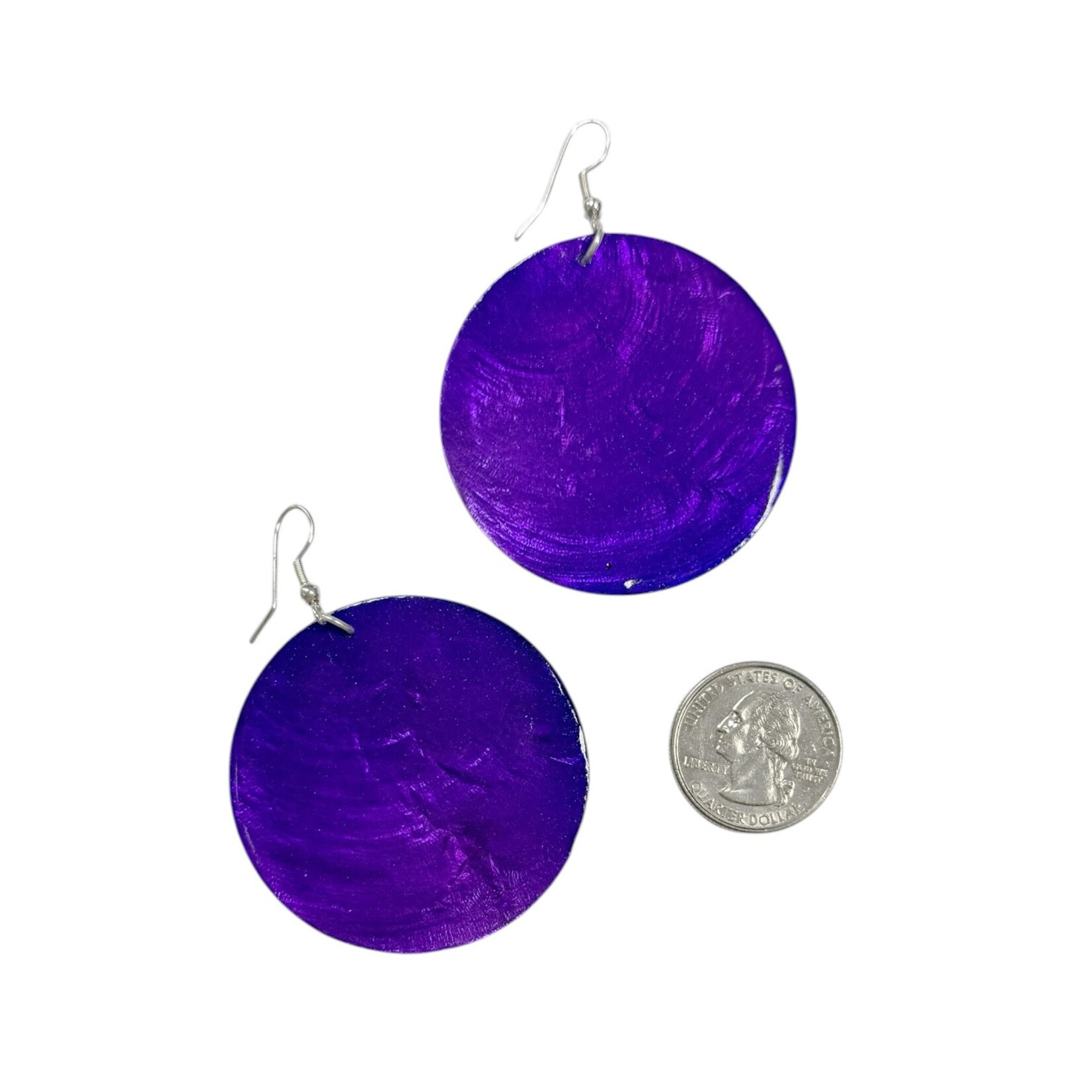 Capiz Shell Round Earrings Large 51mm #8 Purple