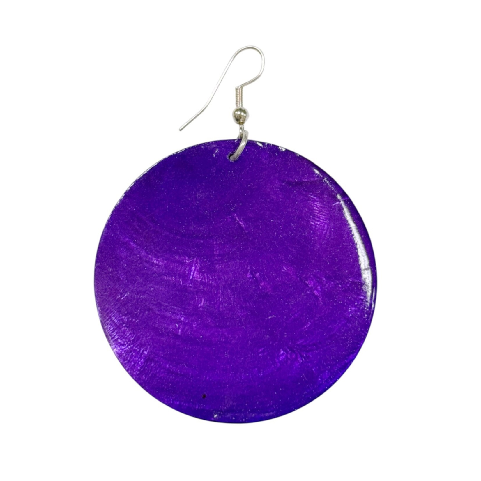 Capiz Shell Round Earrings Large 51mm #8 Purple