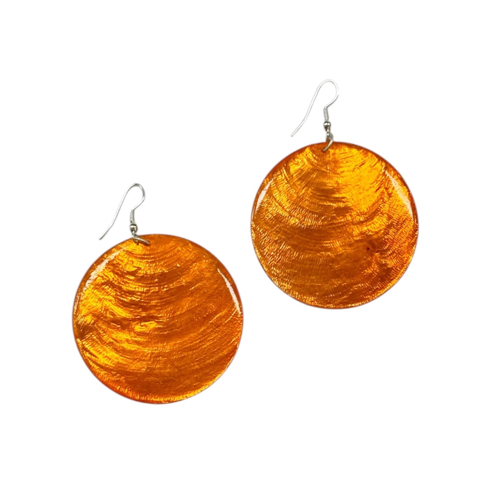 Capiz Shell Round Earrings Large 51mm #9 Orange