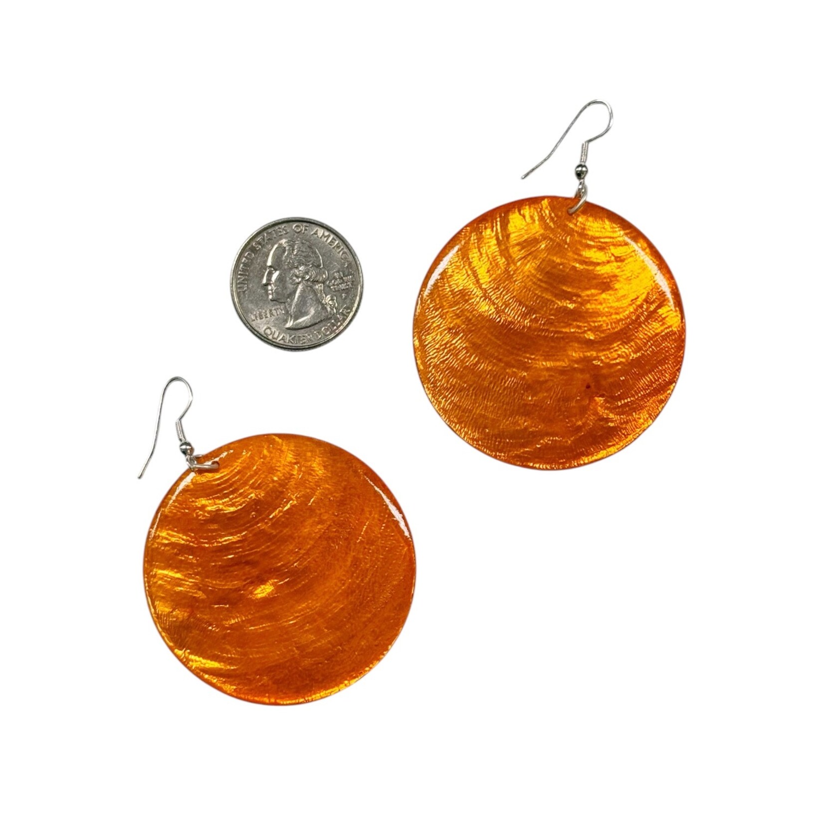 Capiz Shell Round Earrings Large 51mm #9 Orange