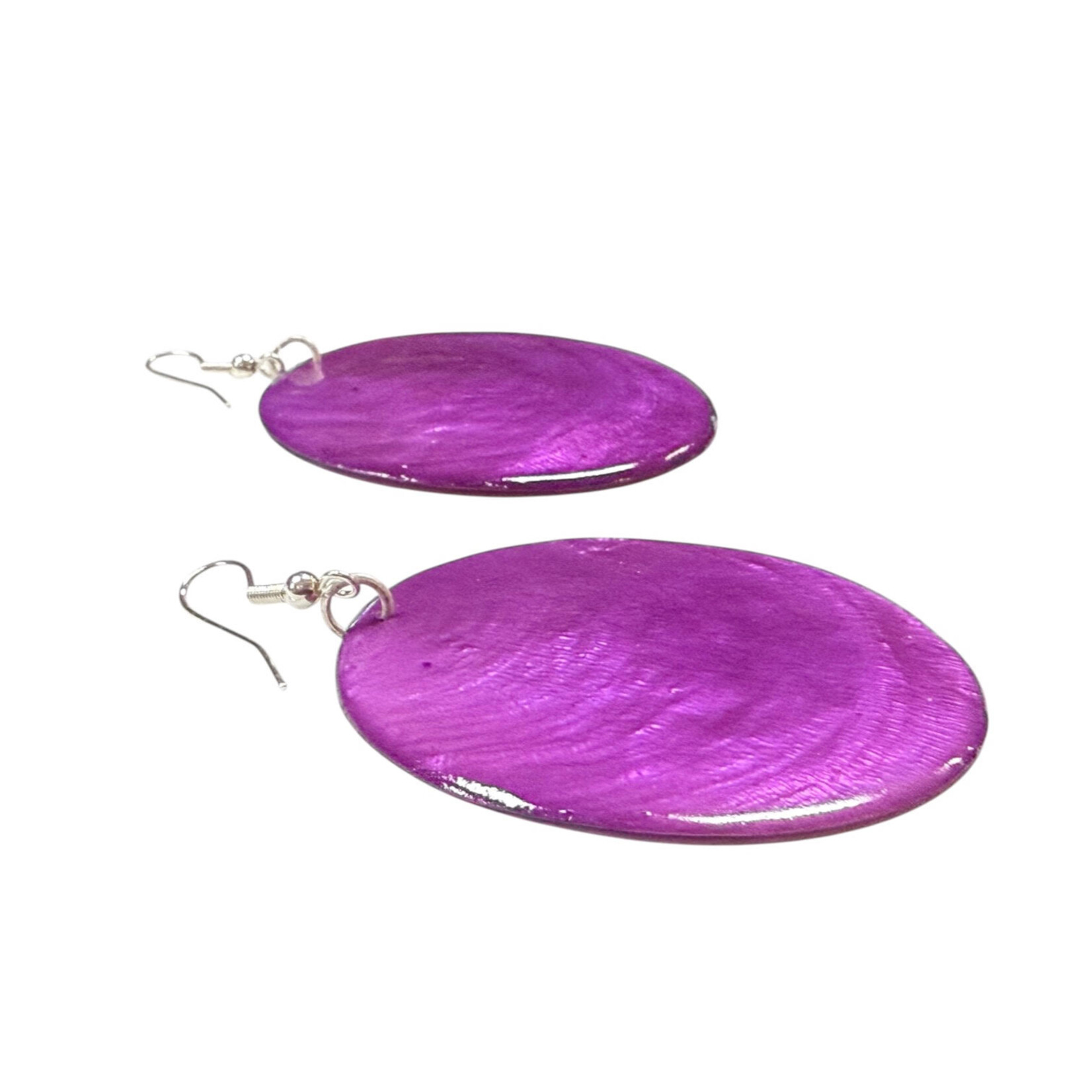 Capiz Shell Round Earrings Large 51mm #3 Magenta