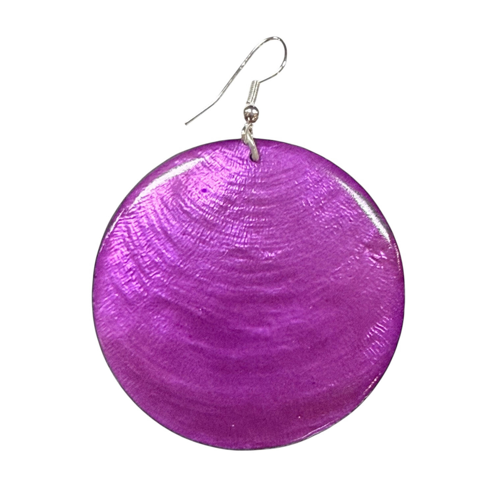 Capiz Shell Round Earrings Large 51mm #3 Magenta