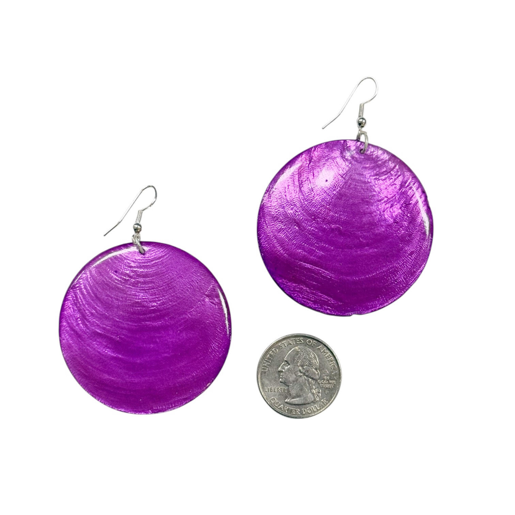 Capiz Shell Round Earrings Large 51mm #3 Magenta