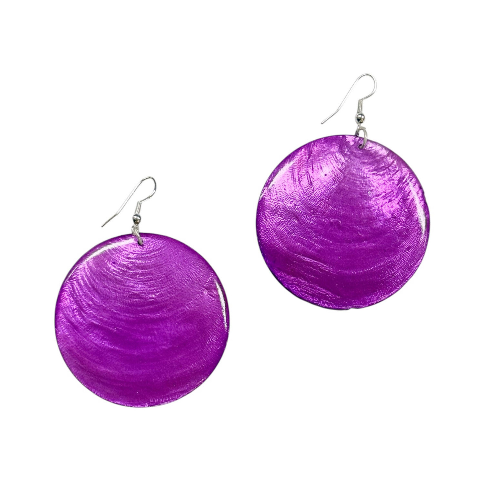 Capiz Shell Round Earrings Large 51mm #3 Magenta