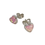 SE242 Sterling Silver Synthetic Pink Opal Heart Stud Earrings