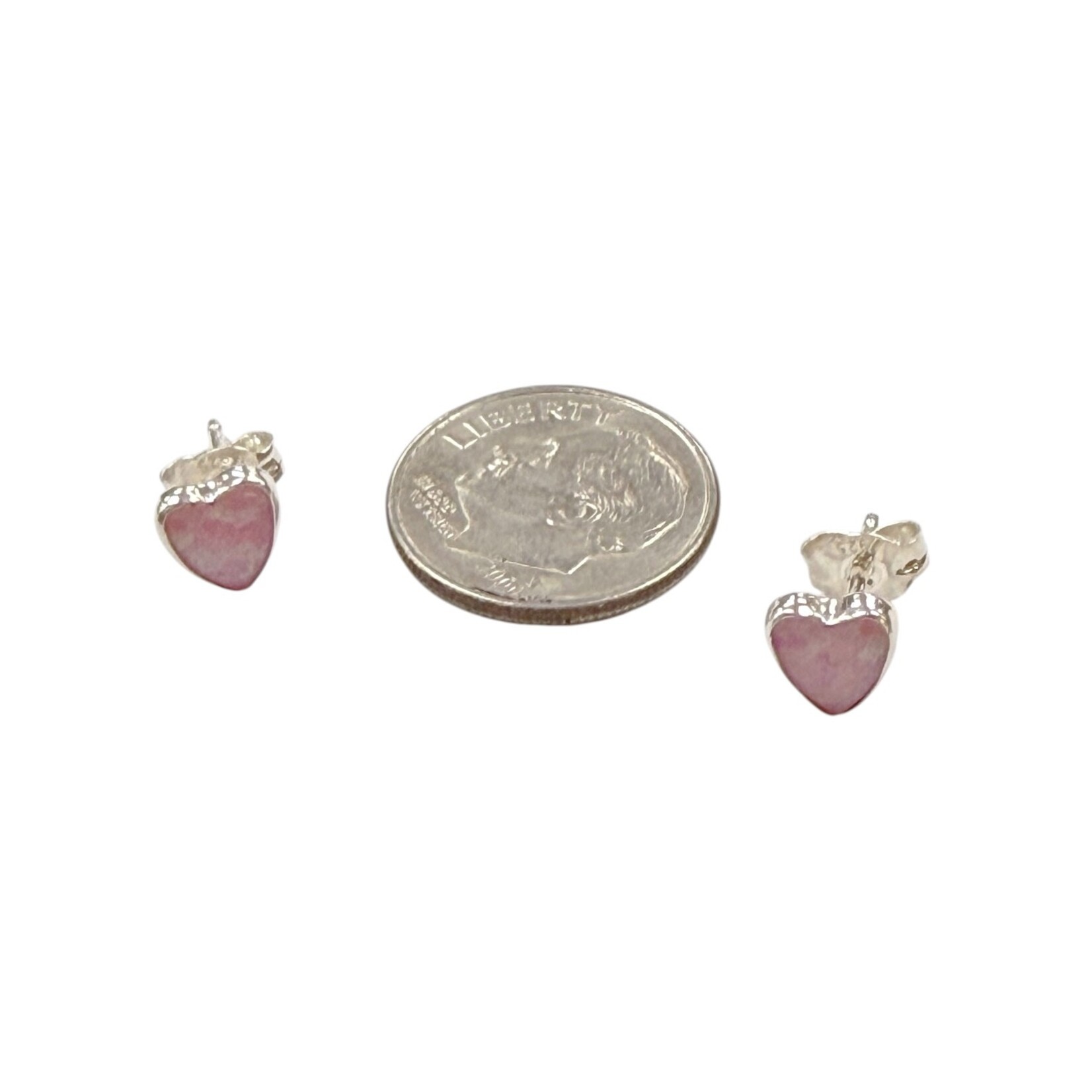 SE242 Sterling Silver Synthetic Pink Opal Heart Stud Earrings