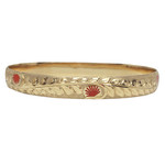 14K Yellow Gold 8mm  ʻŌhia Lehua Bangle Bracelet with Red Glass Enamel