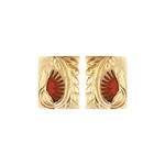 14K Yellow Gold 10mm ʻŌhia Lehua Earrings with Red Glass Enamel