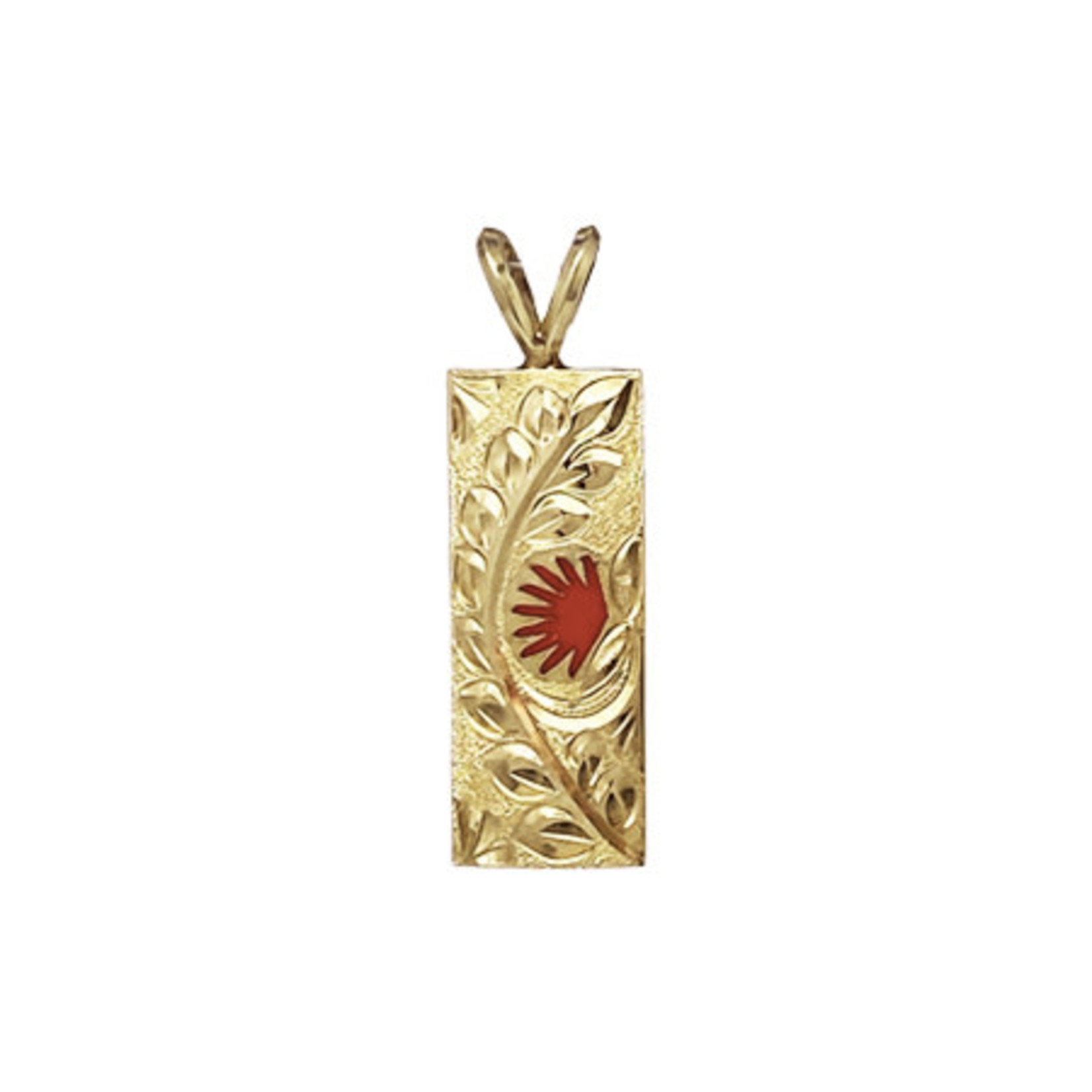 14K Yellow Gold 10mm ʻŌhia Lehua Pendant with Red Glass Enamel