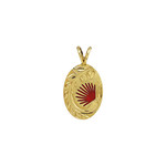 14K Yellow Gold Oval ʻŌhia Lehua Pendant with Red Glass Enamel