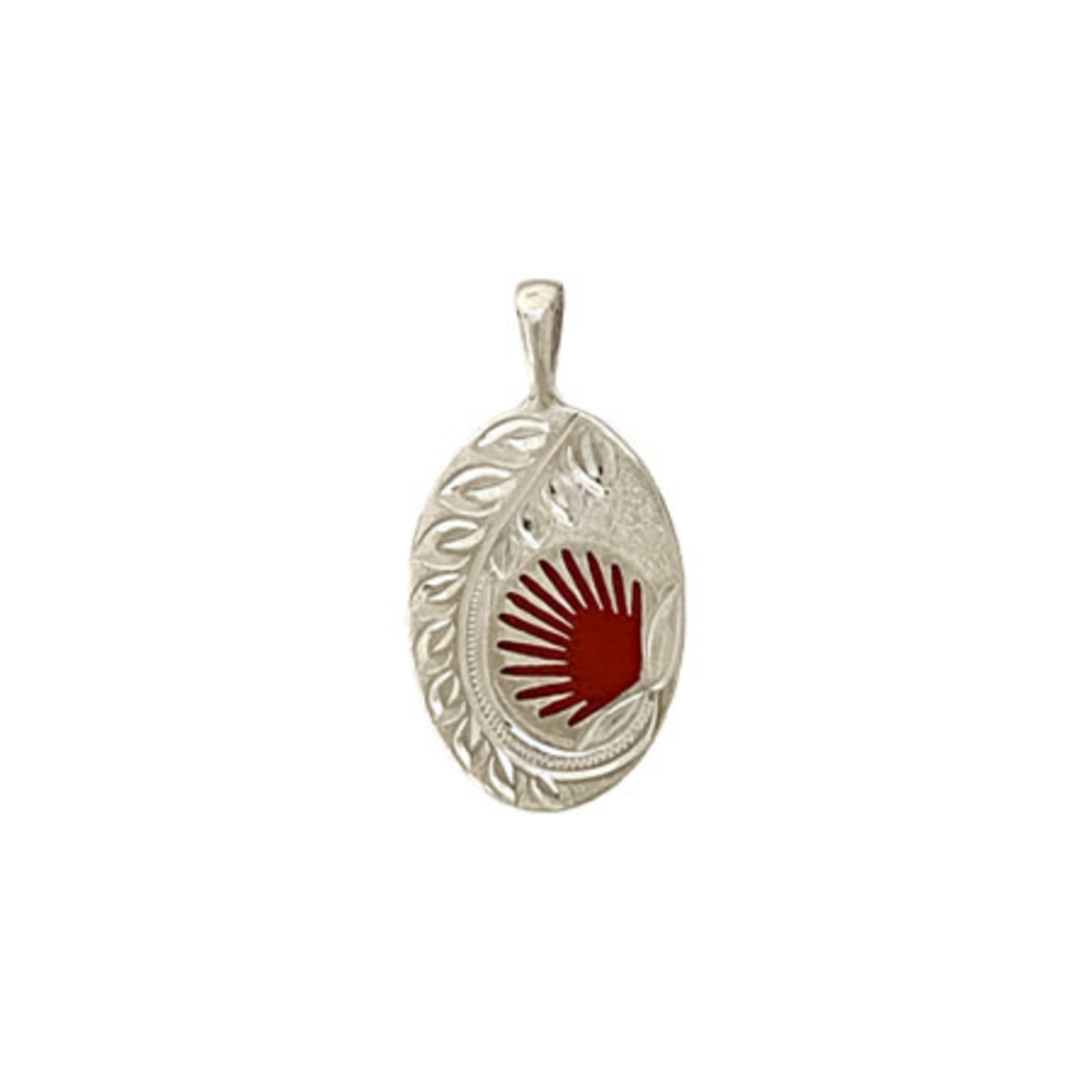 Sterling Silver ʻŌhia Lehua with Red Glass Enamel Oval Pendant