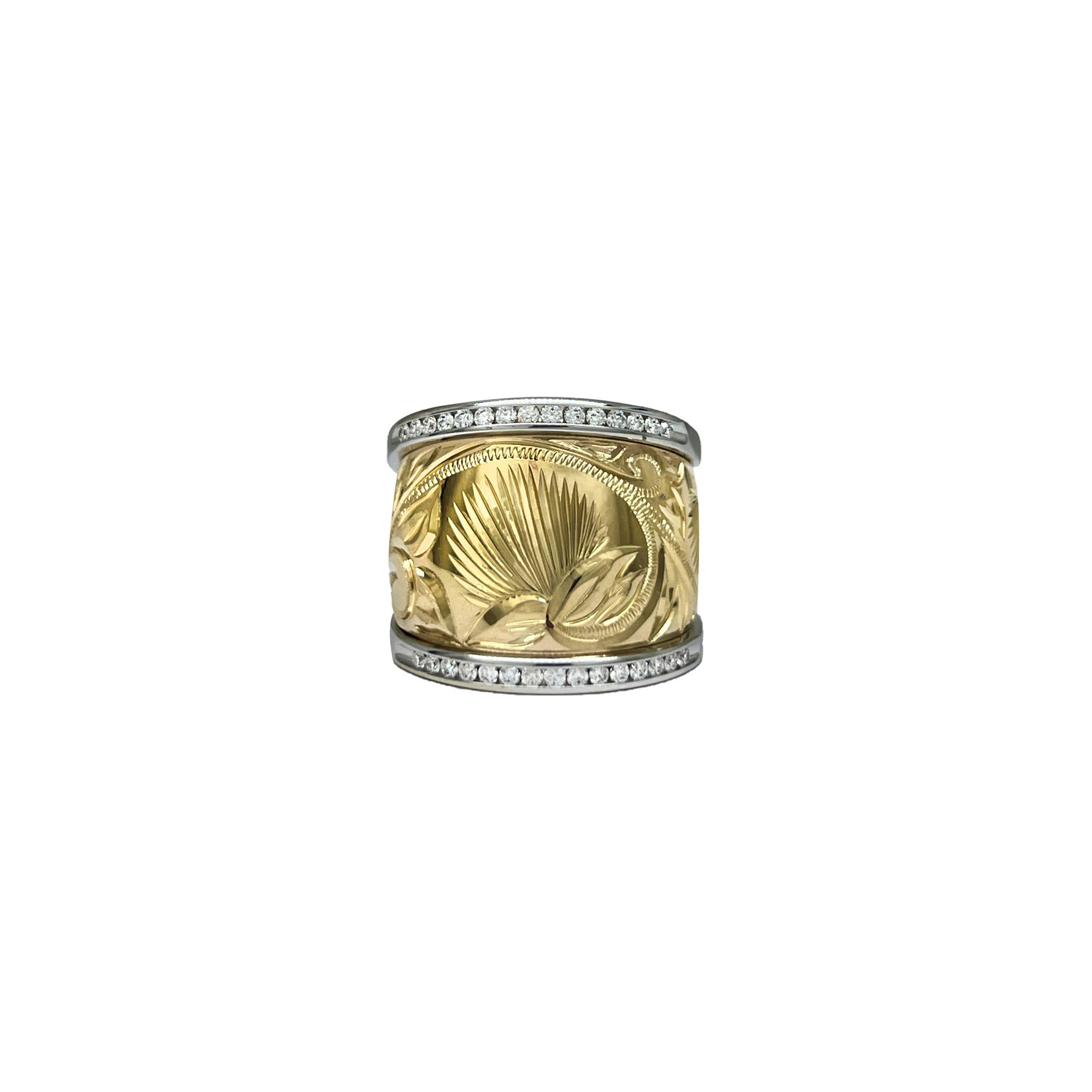 14K Two-tone 19mm Tapered  Lehua Blossom Diamond Ring