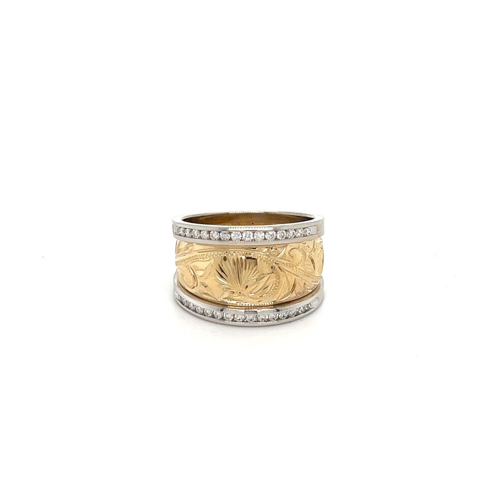 14K Two-tone 14mm Lehua taper ring with diamonds