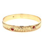 Ohia Lehua 14K Yellow Gold 10mm ʻŌhia Lehua Bangle Bracelet with Red Glass Enamel