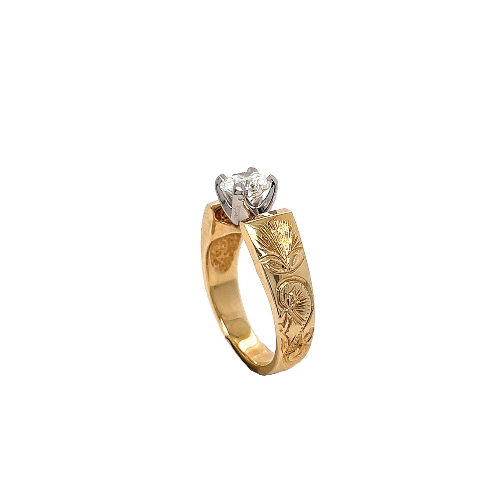 14K Y/G Lehua Blossom Diamond Solitaire Ring