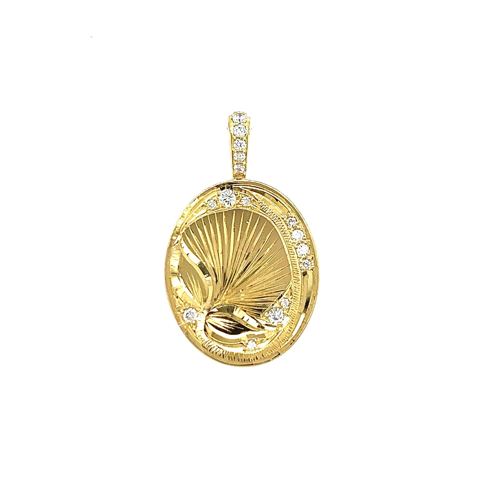 18K Yellow Gold Lehua Blossom oval Diamond Pendant