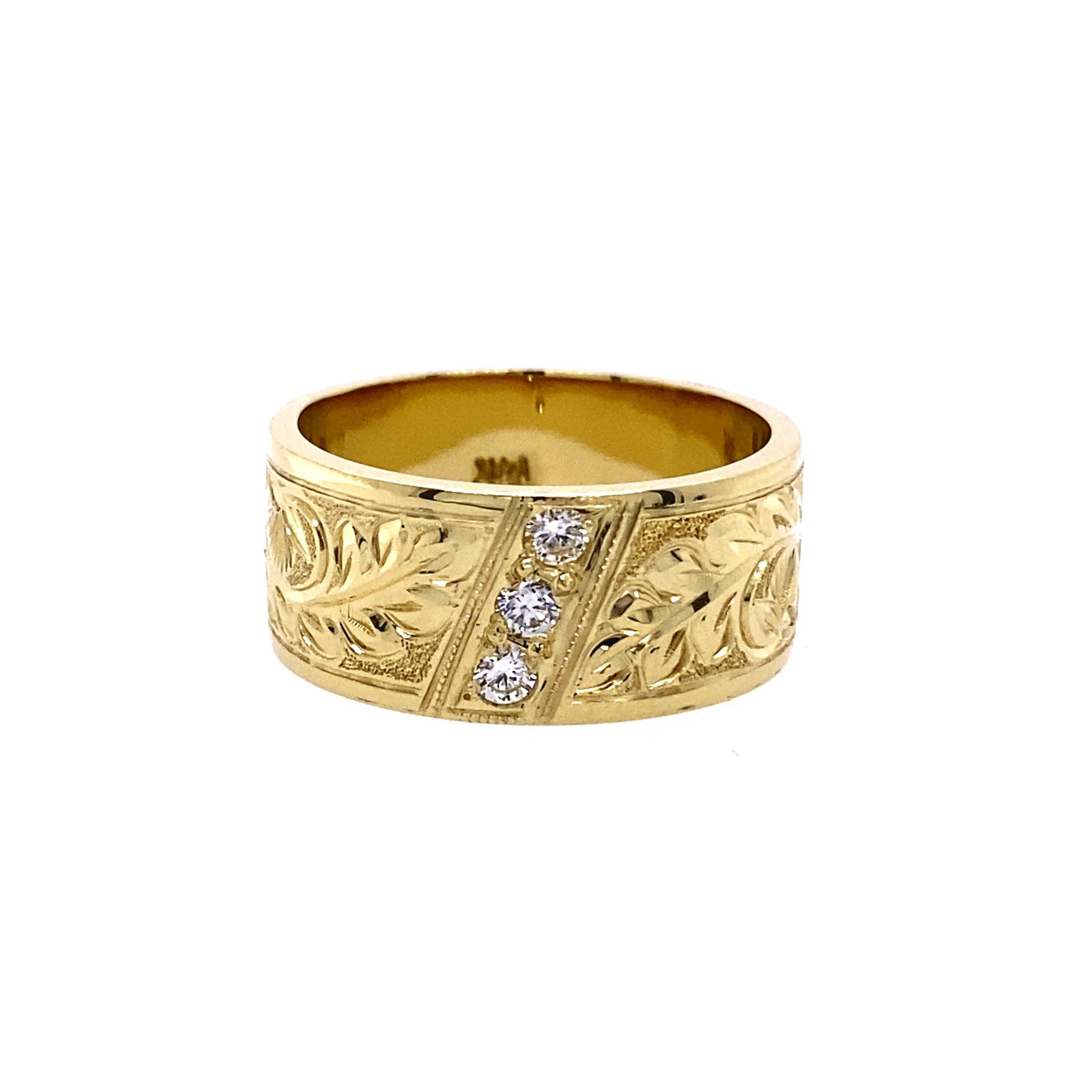 14K Yellow Gold 10mm ʻŌhia Lehua 3 Diamond Ring