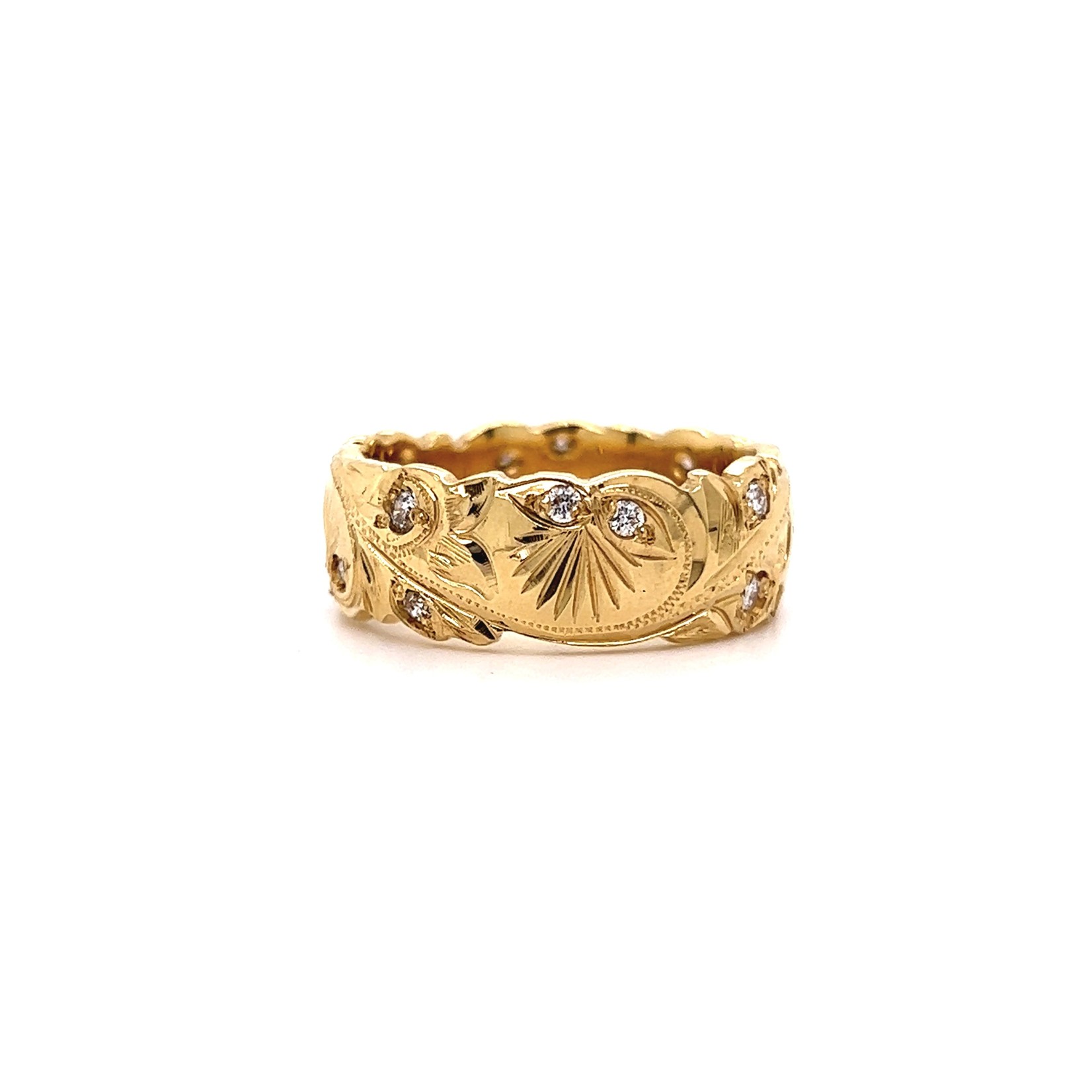 18K Yellow Gold 8mm Lehua Blossom Kālai Kula Diamond Ring