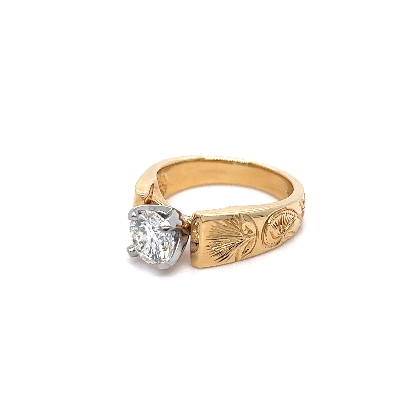 14K Y/G Lehua Blossom Diamond Solitaire Ring