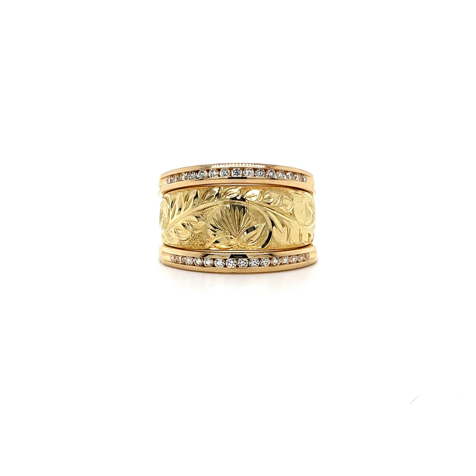 14K Y/G 13mm Tapered  ʻŌhia Lehua Diamond Ring