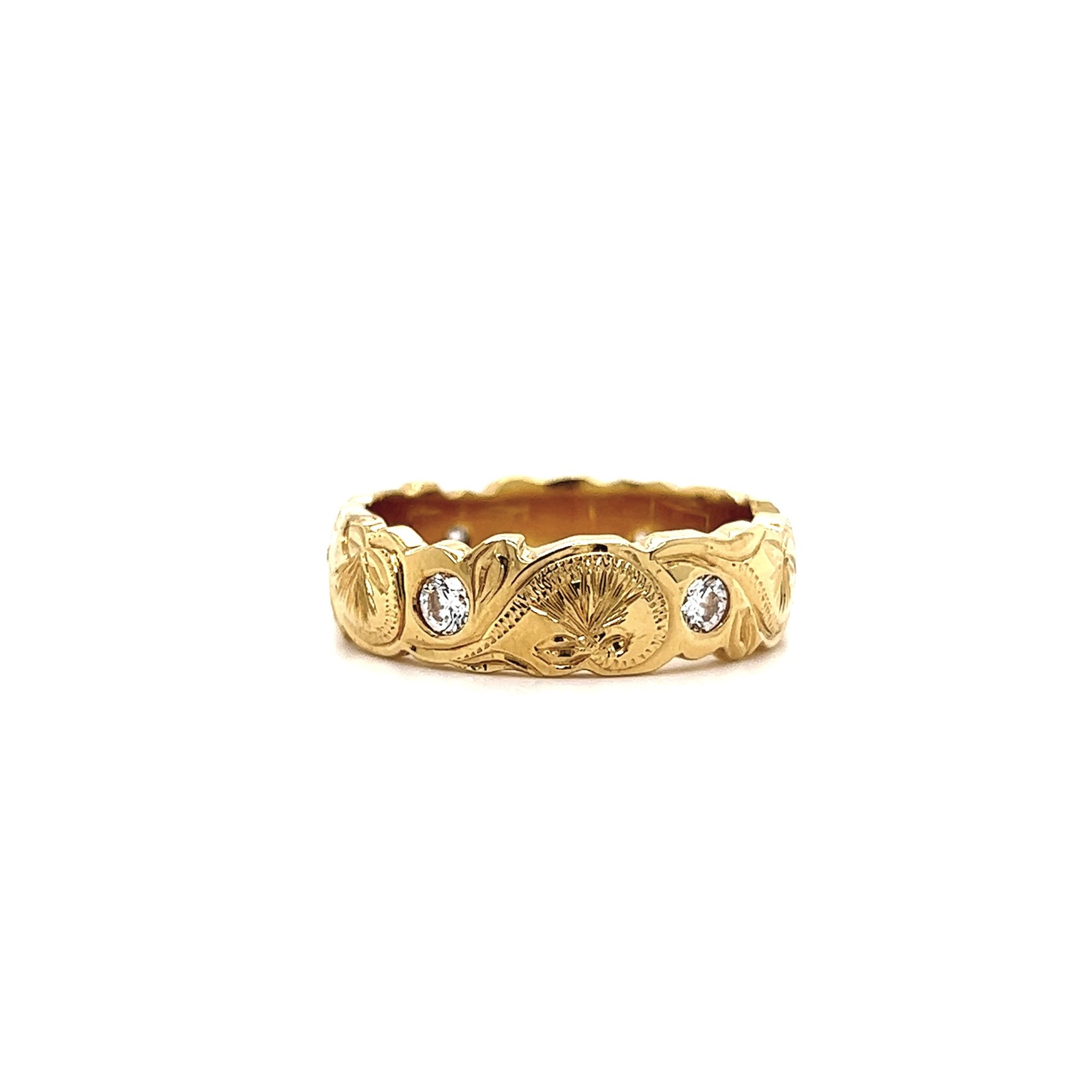 18K Yellow Gold 6mm Pua Lehua Diamond Ring