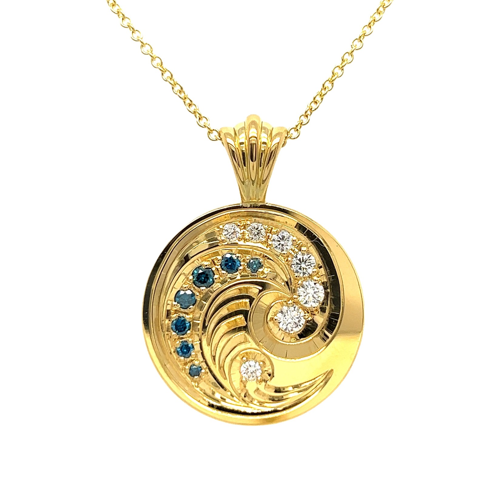 Kumu Nalu 18K Yellow Gold Kumu Nalu pendant with Teal Blue & White Diamond Pendant