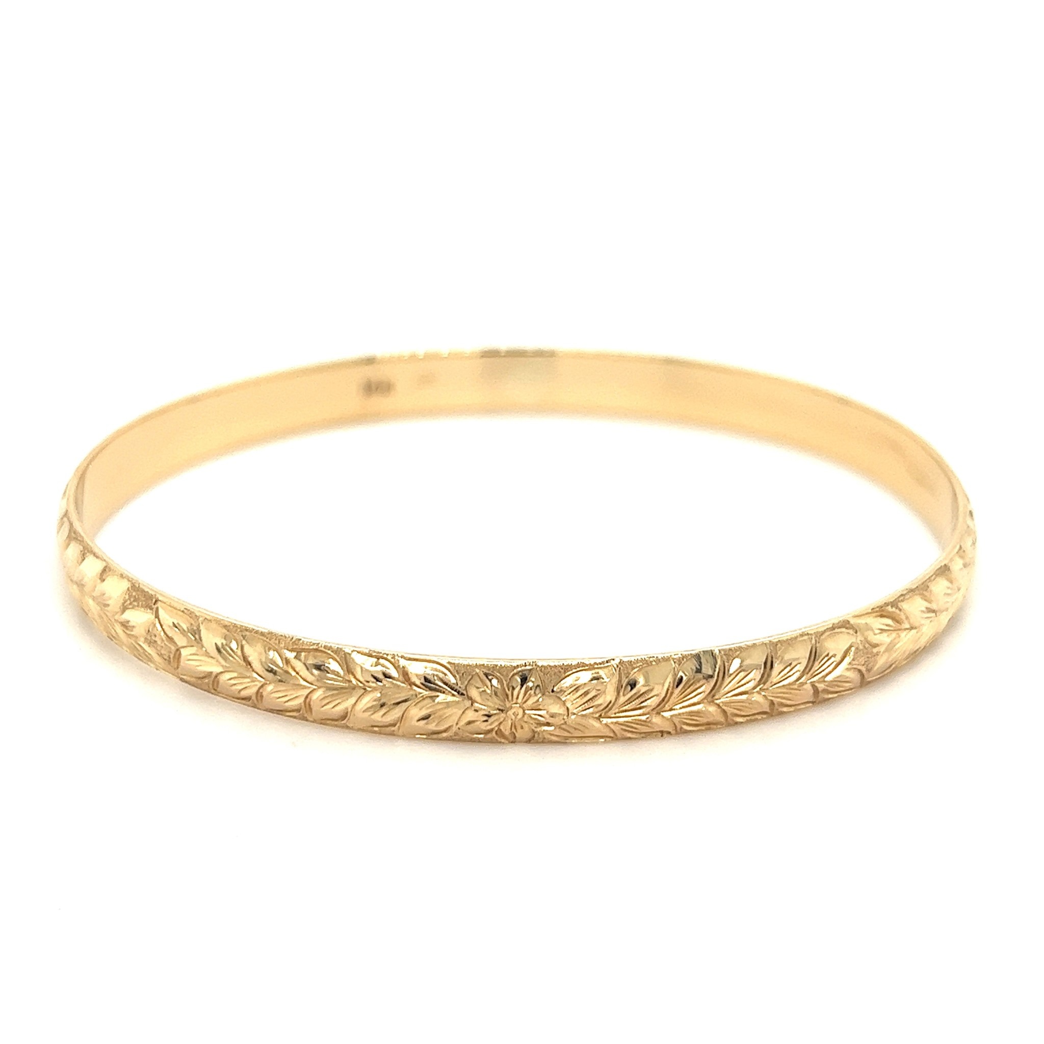 Kooljewelry 14k Yellow Gold Wave Bangle Bracelet (7.6 mm. 7.50