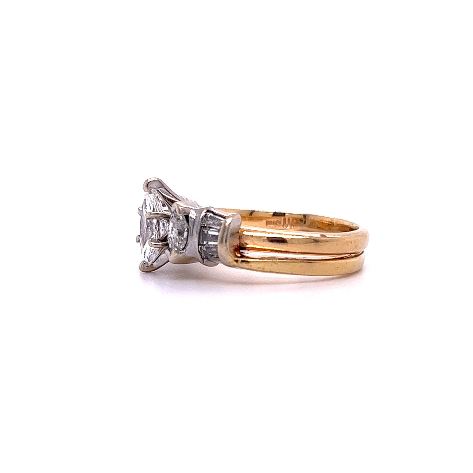 14K Yellow Gold Marquise/Baguette Engagement ring  D+/-1cttw sz4.5