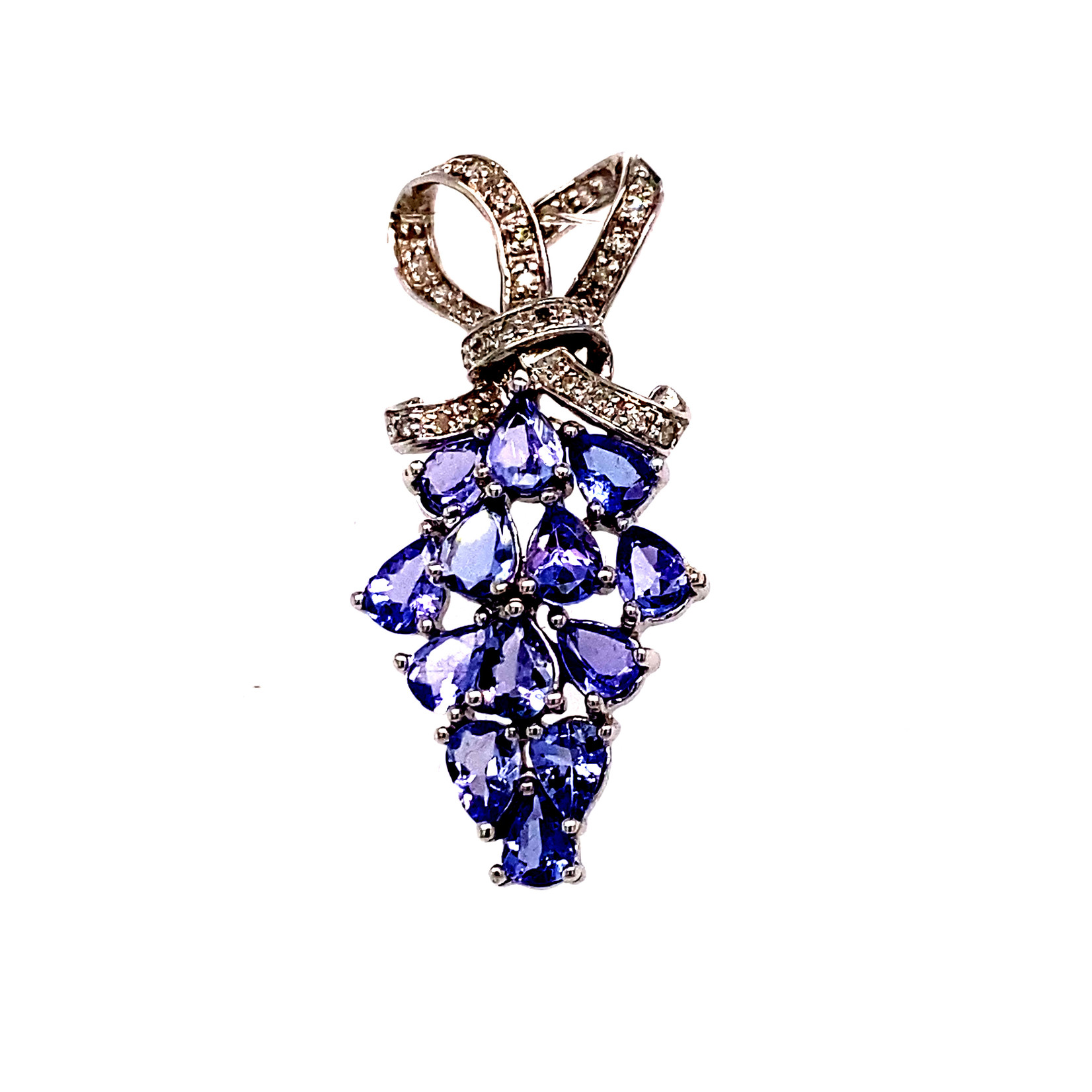 10K White Gold Tanzanite & Diamond Cluster Bow Pendant